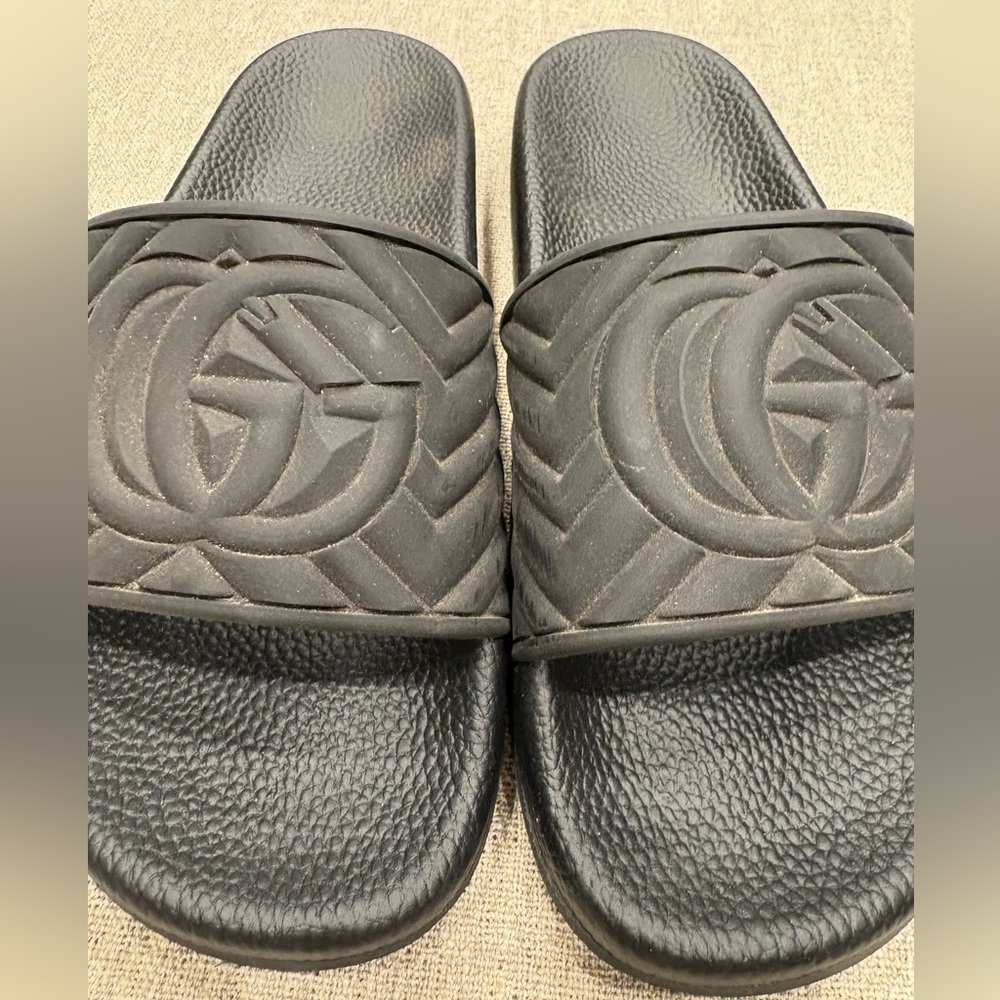 Gucci Embossed Black Slides